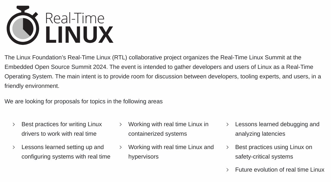 Daniel Bristot de Oliveira (@bristot) on Twitter photo Submit your topic for the <a href="/linuxfoundation/">The Linux Foundation</a> Real-Time Linux Summit at EOSS-NA, information here: events.linuxfoundation.org/embedded-open-… Submit your topic for the <a href="/linuxfoundation/">The Linux Foundation</a> Real-Time Linux Summit at EOSS-NA, information here: events.linuxfoundation.org/embedded-open-…
