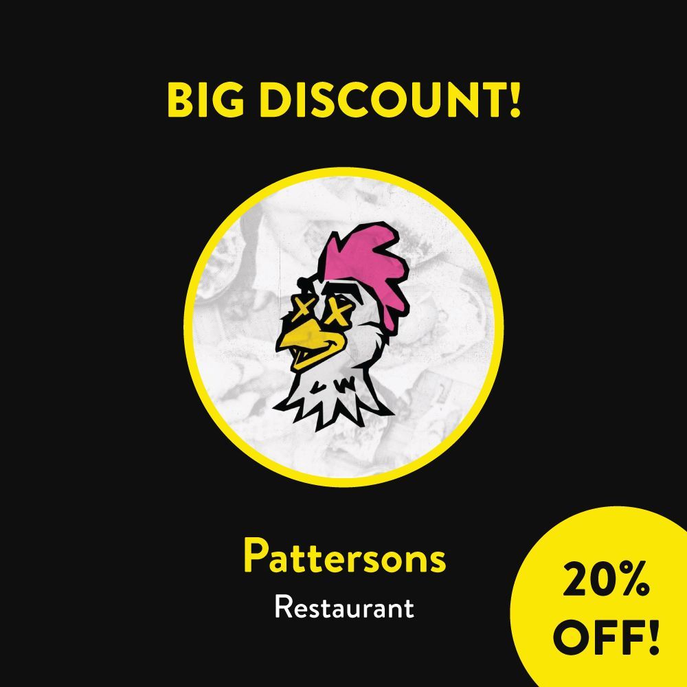 Big Discount Alert! ⚠️ 

Score a delicious 20% off on food and drink at Pattersons! Love chicken? 🍗 The you'll love Pattersons' marinated & secret recipe-cooked chicken! 

Don't miss out on this mouthwatering deal! 🤤

#ScouseCard #LiverpoolDiscounts #ExploreLiverpool #Liverpool