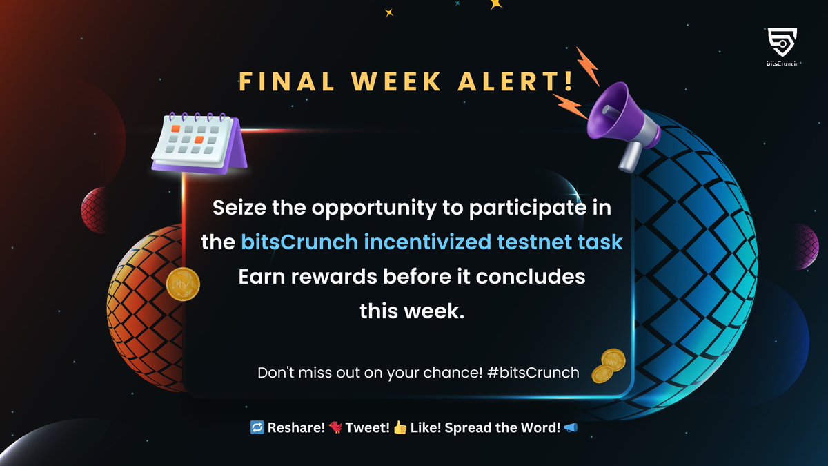 VijayPravinM's tweet photo. ⏰ Time's ticking - Last call for @bitsCrunch Testnet Task 4 🌐

Act now to be a part of the bitsCrunch Testnet Task 4 – your gateway to rewards! The incentivized testnet concludes on January 15, 2024, 23:59 UTC.

Why Dive In?

Shape the bitsCrunch network's future.
Earn rewards for your valuable contributions.
Boost network security and operations to claim a share from the 10,600,000 BCUT token pool.
Rewards Await:

Pioneer Pool: 5,200,000 BCUT
Elite Pool: ...👀

📅 Contributions counted from November 23, 2023, to January 15, 2024, 23:59 UTC.

Don't let this opportunity slip away! Join us, contribute to the network's evolution, and become a valued member of our community. Your impact matters! 🌟