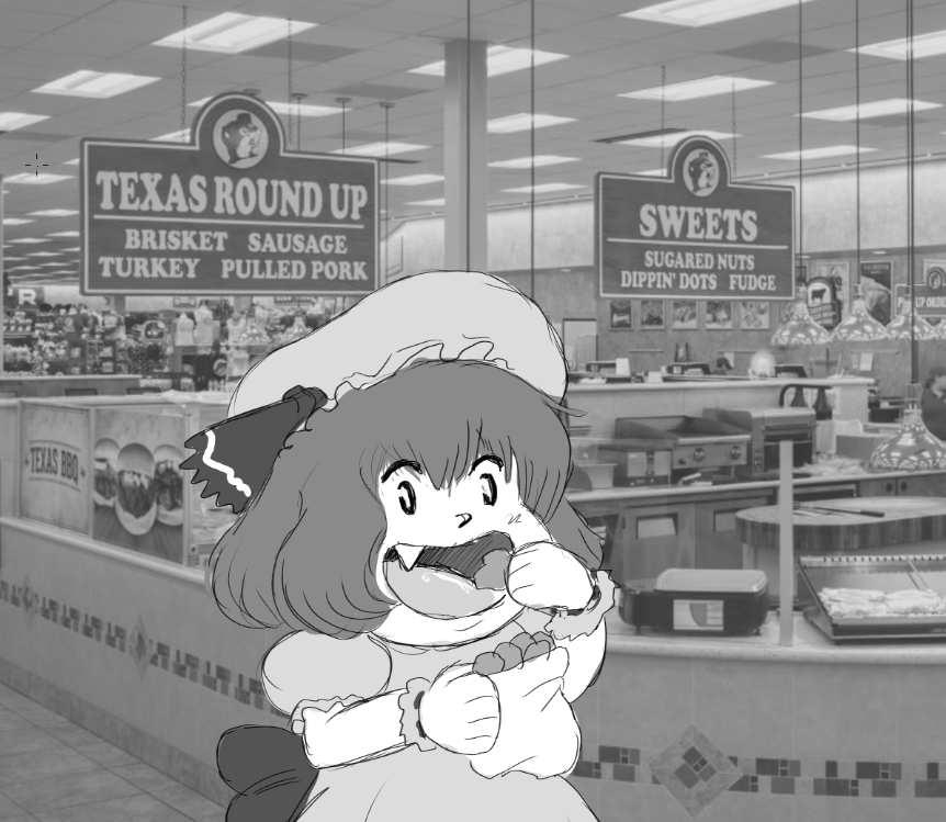 Snorpious's tweet photo. Remilia Scarlet enjoying Buc-ee's nuggies. https://t.co/mAlTXM7Y3U