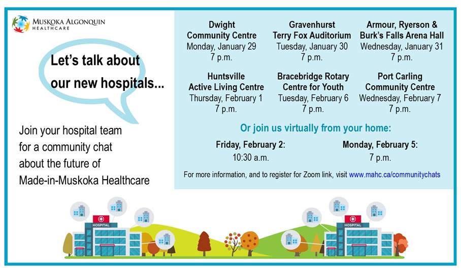 We hope you will join us at a Community Chat about the future of Made-in-Muskoka Healthcare!
“We are looking forward to engaging members of the communities we serve once again to talk about our future hospitals,” says President &amp; CEO Cheryl Harrison.
mahc.ca/en/news/join-u…