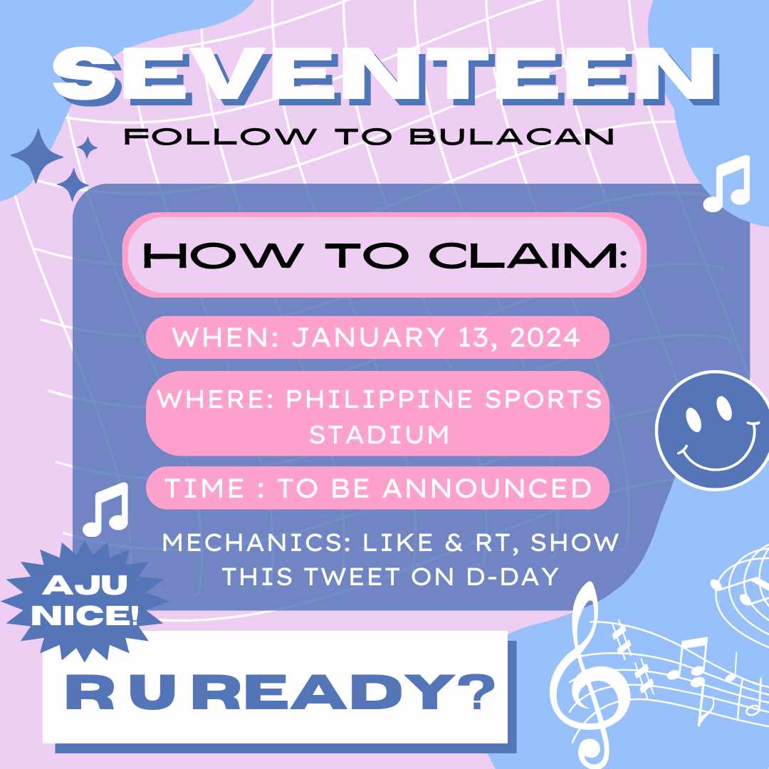 rikimyloves's tweet photo. Seventeen 'Follow' Tour in Bulacan Freebies
by : @mitznana_ &amp; @kirsten_svt_jc

OT13 BANNER
designed by : @sijjkateu

   🗓️January, 13 2024  
✧ limited quantity, 1:1
✧ rt &amp; like (mbf)
✧ exact time and location : TBA  
see you, carats!! 🩷🩵

#FOLLOW_TOUR_IN_BULACAN #FTBFreebies https://t.co/63PysFWM6h