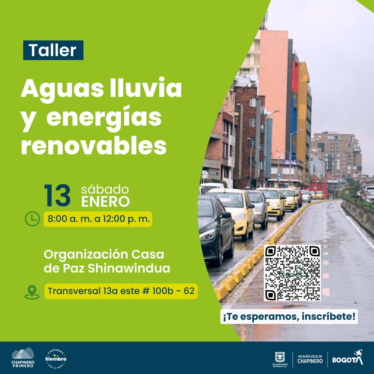 AlcaldChapinero's tweet photo. 👨🏫 Aprende sobre el manejo de aguas lluvia 🌧️ y energías renovables ⚡ en el taller de #PROCEDAS que realizaremos este sábado en la UPZ89. ✅ Para participar inscríbete en el link https://t.co/Kf4XFfKnWw o escanea el código QR de este post. https://t.co/ZMpu2ySqev