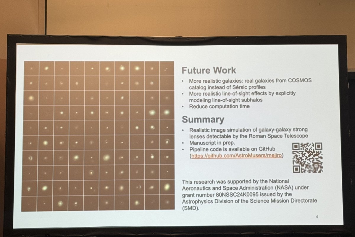 AstroMusers's tweet photo. Group member Bryce Wedig just presented our pipeline to simulate strong lens images using the Wide-Field Instrument on the upcoming Roman Space Telescope (#AAS243 presentation 439.05). https://t.co/Y8RBJ5rbih