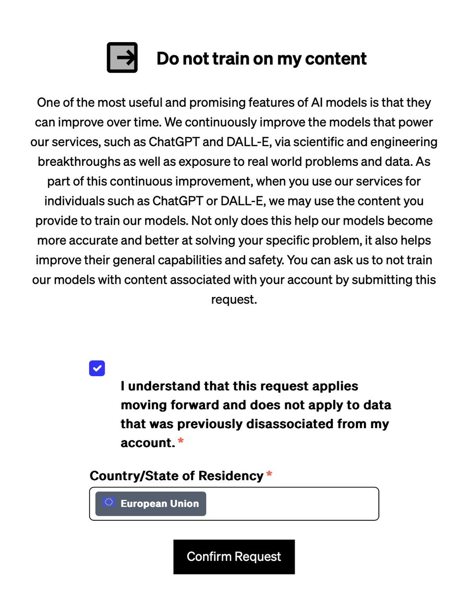I must say I quite enjoy making use of this option. Why thank you very much. privacy.openai.com