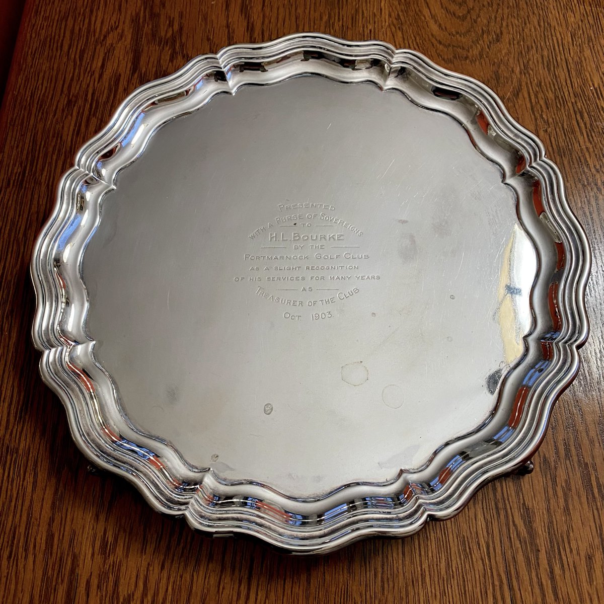AndrewBourke's tweet photo. @PGC1894 "Presented with a purse of sovereigns to H.L. Bourke by Portmarnock Golf Club as a slight recognition of his services for many years as treasurer of the club Ост. 1903." https://t.co/tanddvf7W8