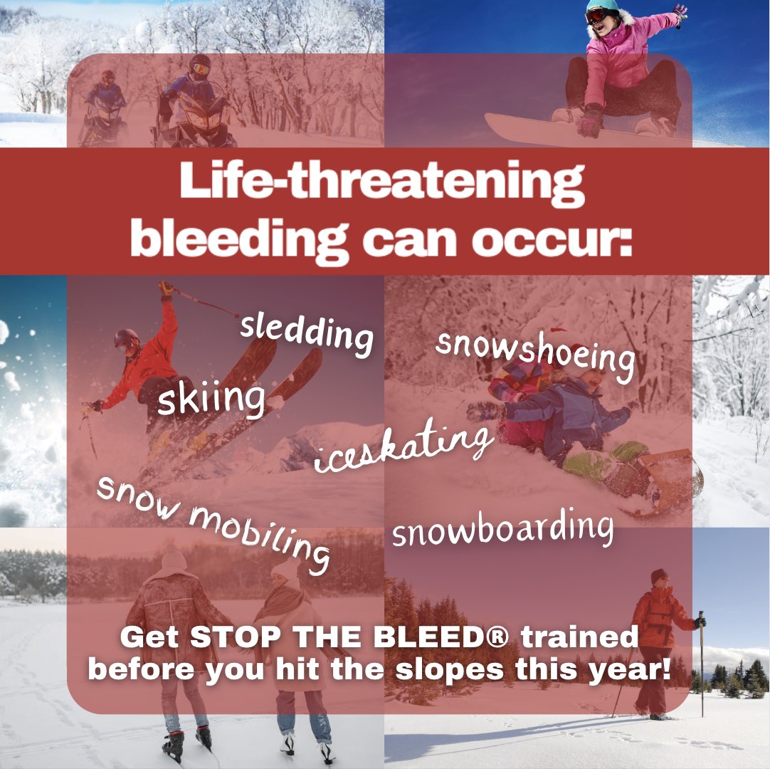 It’s #wintersports season! Are you ready to handle a life-threatening bleeding emergency? Make sure you and your loved ones are trained this season. Visit the link in our bio to get STOP THE BLEED® trained. #stopthebleed #publicsafety #savealife #lifesavingskills