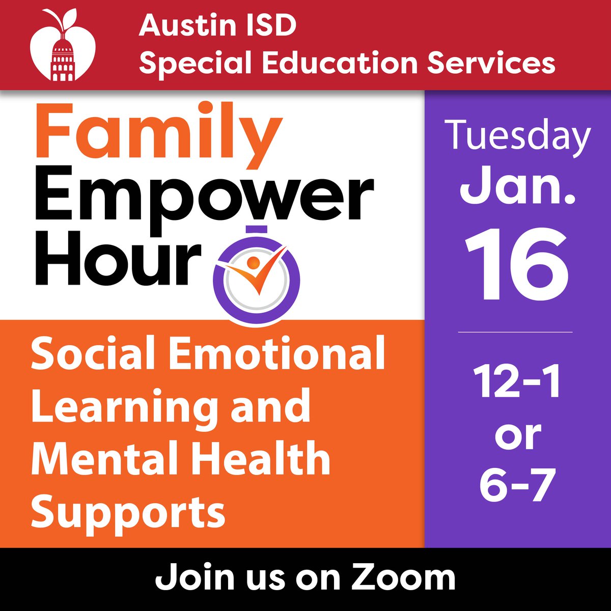 Family Empower Hour: Social Emotional Learning and Mental Health Supports Discover valuable tools and resources for fostering mental health and social-emotional learning at home 📅 January 16:  12-1, 6-7pm 📍Zoom: bit.ly/4aWfRsi