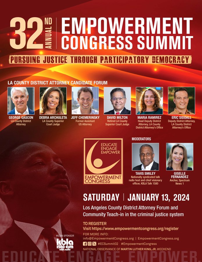 We are proud to co-sponsor this LA District Attorney Debate with <a href="/EmpowerCongress/">Empowerment Congress</a>. Join us this SATURDAY, 1/13/24 to hear where your district attorney candidates fall on the issues that matter most to you. Register here: empowermentcongress.org/event/ecsummit…