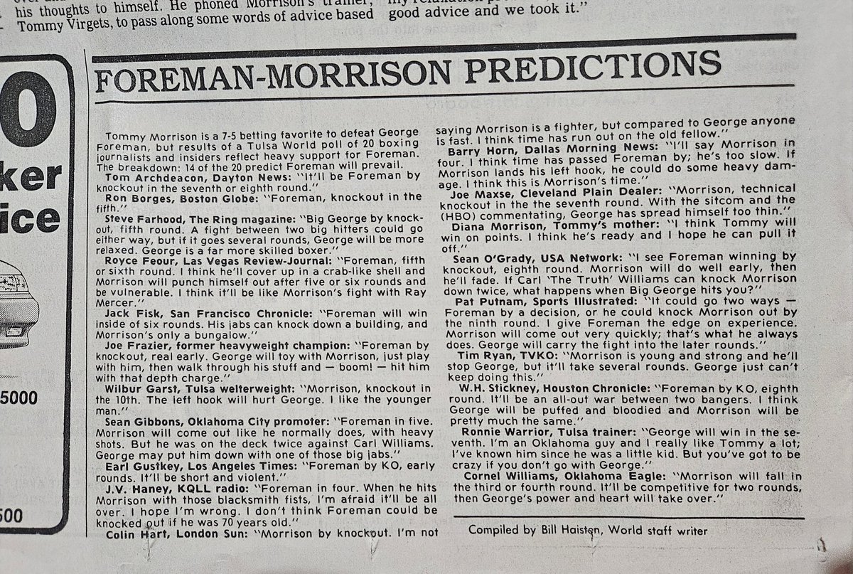 trisha_tommy's tweet photo. #TulsaWorld June 1993
Predictions ! FOREMAN V MORRISON
👊💥👊 https://t.co/v1GdyHXIP2