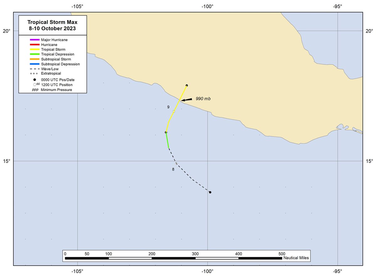 The Tropical Cyclone Report for Tropical Storm #Max (October 8-10, 2023) has been posted on the NHC website: nhc.noaa.gov/data/tcr/EP162…