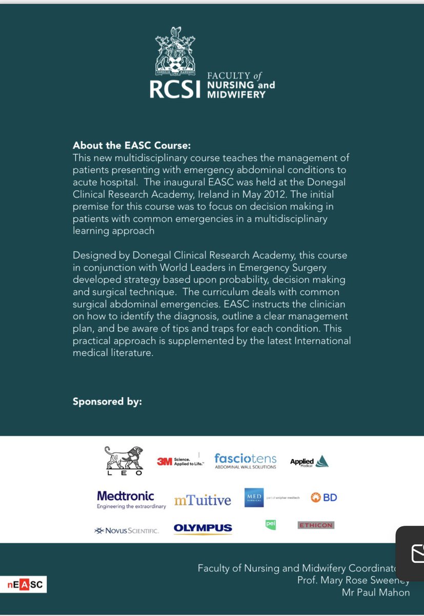 2 weeks to go! 

If you look after patients undergoing emergency abdominal surgery in ANY capacity, this is the course for you! 

Held in a beautiful venue in Dublin with courses aimed at those providing nursing, medical student, surgical trainee and consultant care 👍🏻