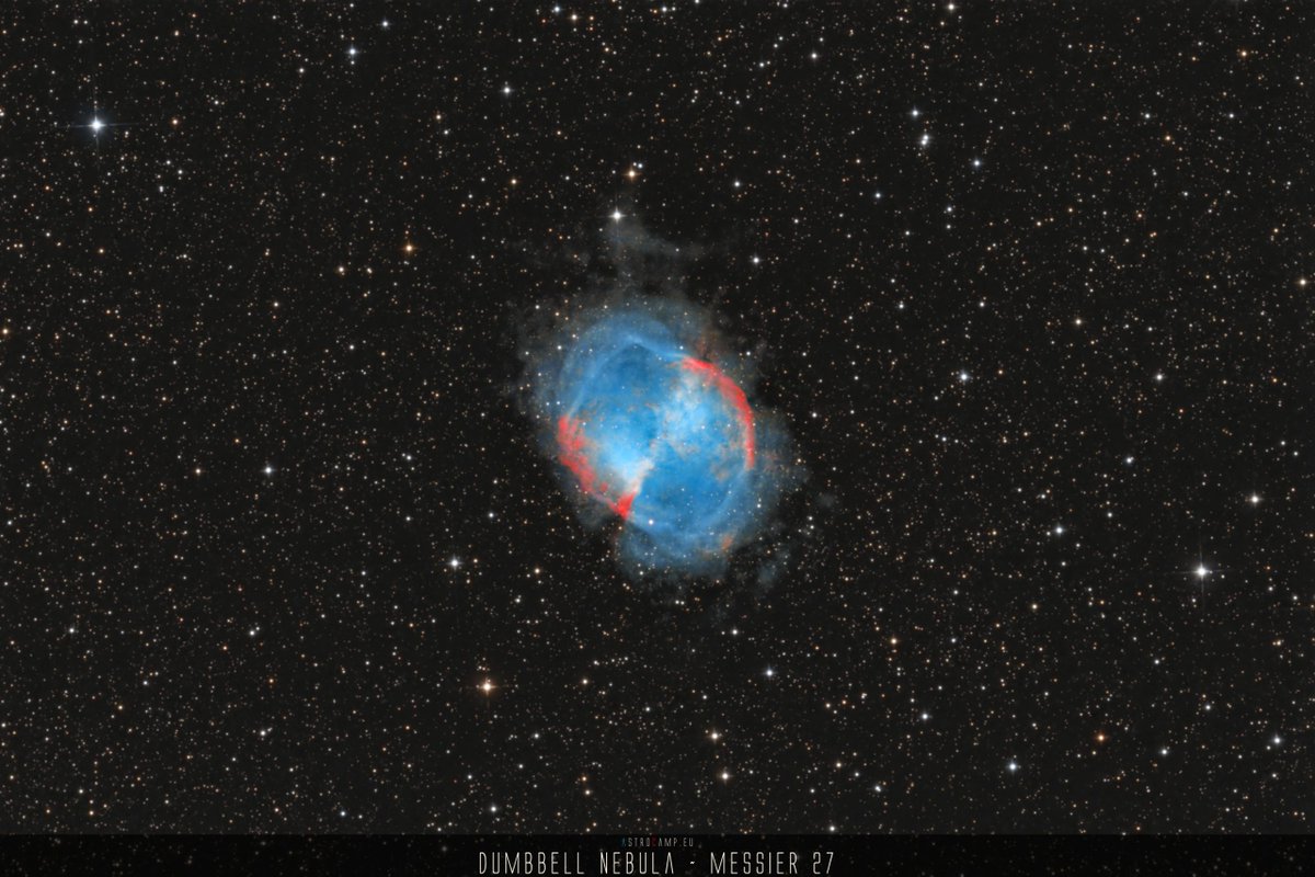 AstrophotoCamp's tweet photo. Astrophoto: Dumbbell Nebula - Messier 27 - 09/22 - In the course of reprocessing, the Dumbbell Nebula #M27 is in focus today. This planetary nebula was my first serious deep-sky ... - #DumbbellNebula #Messier27 #NGC6853 #Astrophotography Blog: https://t.co/XmacflcOEf #clearskies https://t.co/icIrufX00n