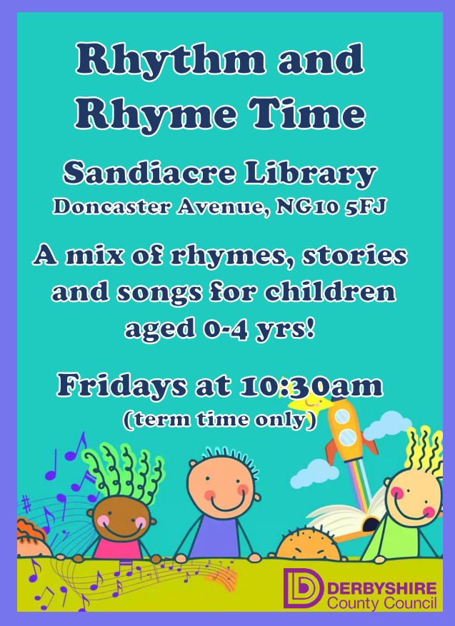 Rhythm and Rhyme Time is back at #Sandiacre library! Every Friday at 10:30am - It’s free! A mix of rhymes, stories and songs for children aged 0-4 yrs 🎶 📚 👏 @DerbyshireLibs @Derbyshirecc @ErewashBC #LongEaton #Erewash