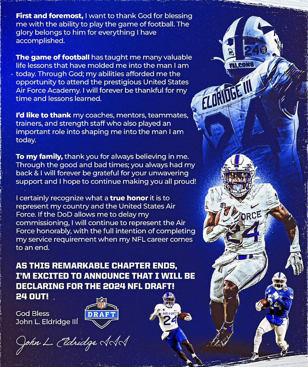 I have officially been removed from the transfer portal and will be shifting my focus to the 2024 NFL draft. 🙏🏾