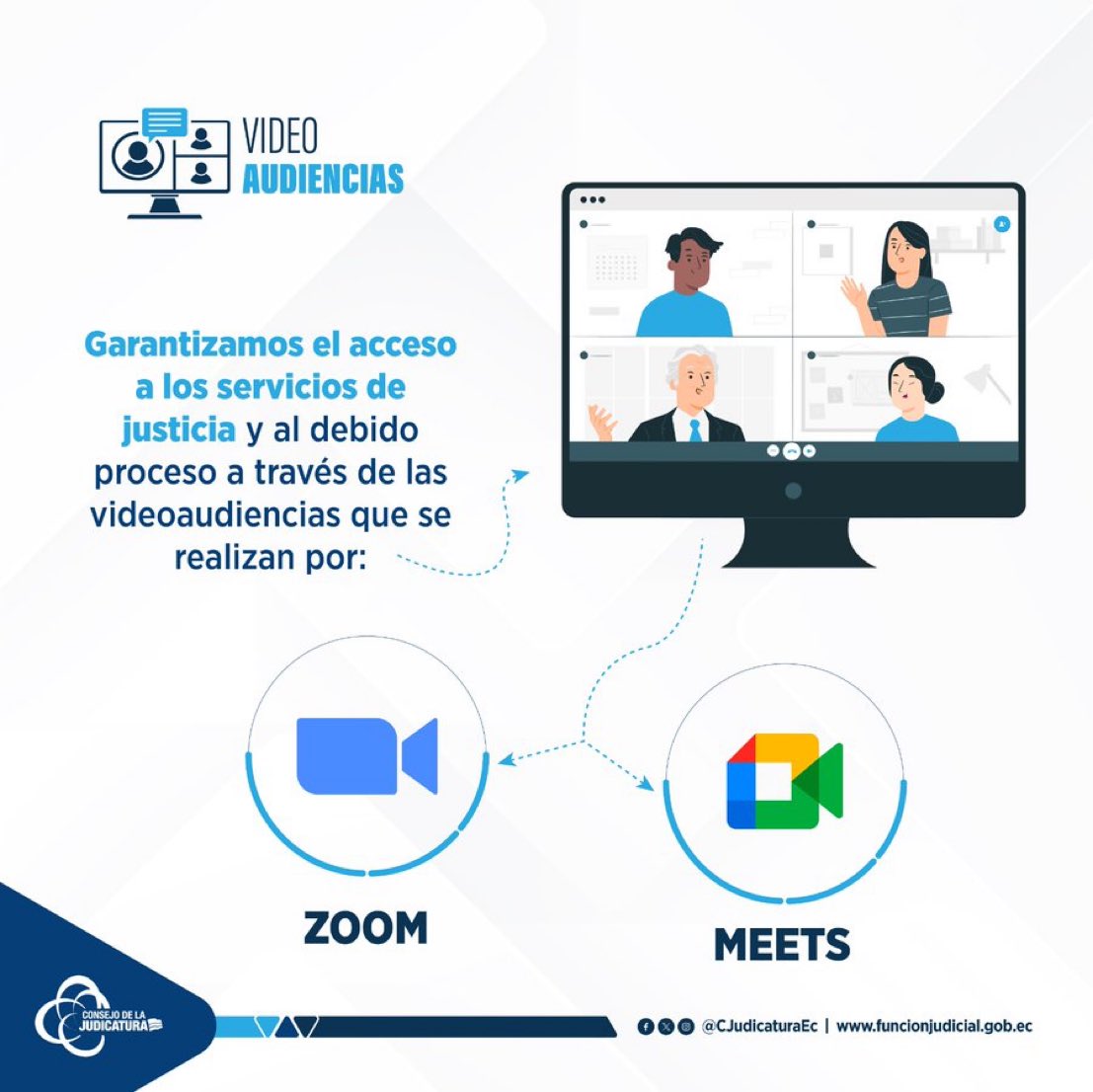 ✅👩‍💻 Con el uso de las herramientas tecnológicas del <a href="/CJudicaturaEc/">Consejo de la Judicatura</a>, evitas desplazamientos innecesarios hacia las dependencias judiciales. En todo el país, durante la emergencia de seguridad, priorizamos la realización de videoaudiencias. #ComprometidosConLaJusticia 🎥⚖️