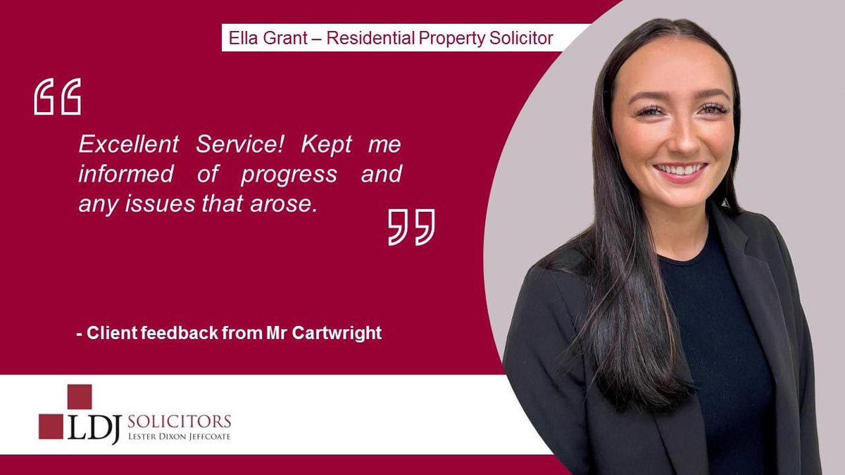 **Client Feedback Review - What Our Clients Say**

Ella Grant is an Solicitor in our Residential Property department. 

To read more about Ella and the services she provides, please click the following link: ldjsolicitors.co.uk/people/ella-gr…

#clientfeedback #clientcare #conveyancing