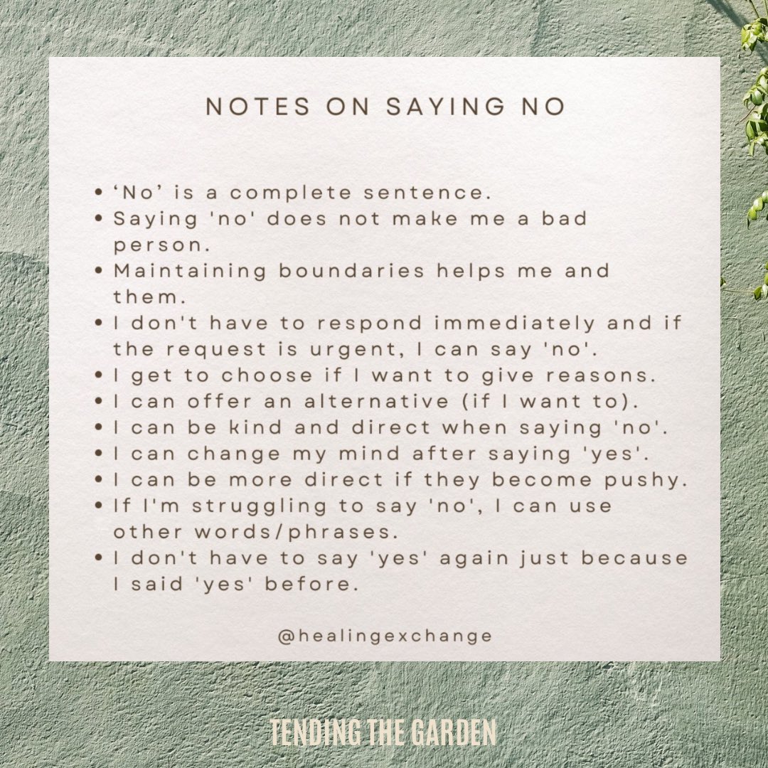 TTG4SAS's tweet photo. Notes on saying NO #tendingthegarden

🖼️: ig @healingxchg https://t.co/umDaYxxKkp