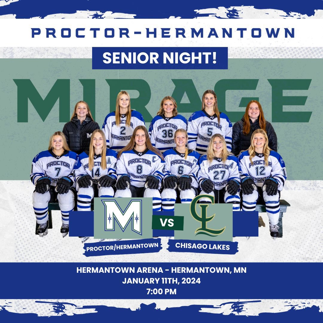 ✨MIRAGE GAME DAY!✨

Please join us tonight as we celebrate our seniors on SENIOR NIGHT in Hermantown! The Mirage host Chisago Lakes! 

Let’s go, Mirage!!! #hardworkworks 

📍Hermantown Arena
🆚 Chisago Lakes
⏰ 7:00 PM

📸 <a href="/FreewayNorth/">Freeway North Photography</a>