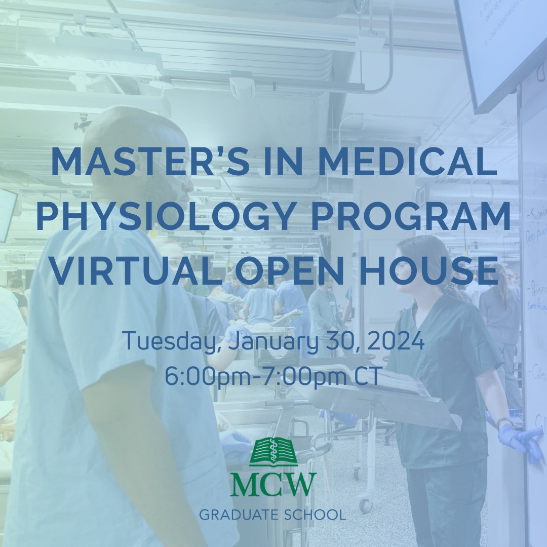 Learn how to strengthen your candidacy for admission to medical school during our Master’s in Medical Physiology program’s upcoming virtual open house scheduled for Tuesday, January 30, 2024 from 6:00pm-7:00pm CT. Register: admissions.mcw.edu/register/mmp20… #premed #futuredoctor #medschool
