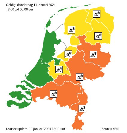 Ga je de weg op in het oosten of zuidoosten van het land? Wees extra alert en houd tot in de loop van vrijdagochtend rekening met gevaarlijke rijomstandigheden door ijzel. Het <a href="/KNMI/">KNMI</a> heeft #codeoranje afgegeven voor gladheid. Waar nodig strooien we: rijkswaterstaatstrooit.nl