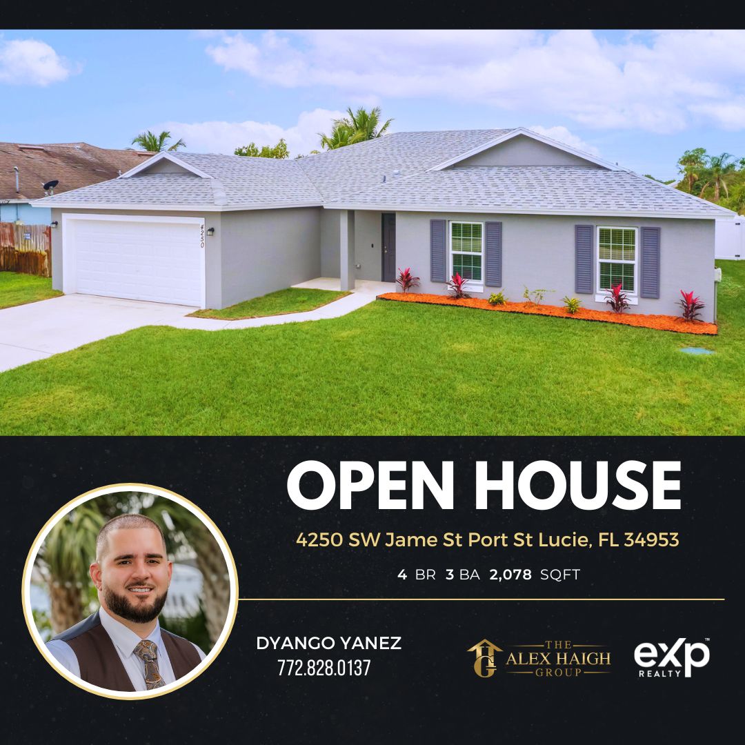 OPEN HOUSE: 4250 SW Jame St Port St Lucie, FL 34953 🏡 

Dates: Jan 13, 2024, Saturday 11 AM to 1 PM with Dyango Yanez-772.828.0137

#openhouse #forsale #houseforsale #luxuryliving #saintlucie #thealexhaighgroup