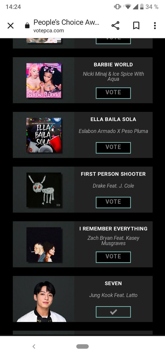 Btsforeverarmy7's tweet photo. "People Choice Awards 2024"

Jungkook esta nominado en 4 categorías :

 The Male Artist 
The Pop Artist 
The New Artist 
The Collaboration Song 
Seven (ft. Latto)

Les recuerdo que se vota por categoría  , por correo y un voto al día 

Termina: 19/1
 https://t.co/jYSqSsF5iL https://t.co/keSKVkPINH