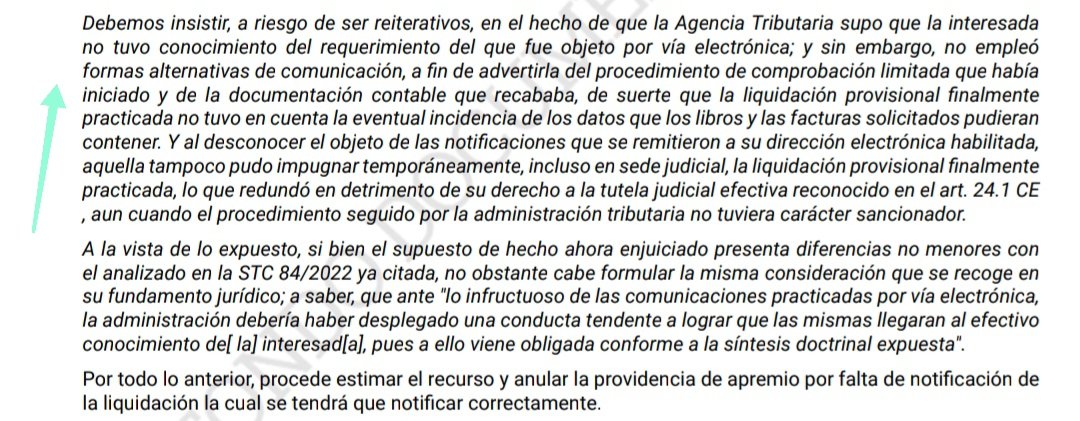📌 STSJM 13872/2023, 11.12
#AEAT Notificaciones electrónicas (P. jurídica)
✅ La #Adm debería haber desplegado una conducta tendente a lograr q las mismas llegaran al efectivo conocimiento de la interesada (...)
#Estimar el recurso ➡️ anular providencia  poderjudicial.es/search/AN/open…