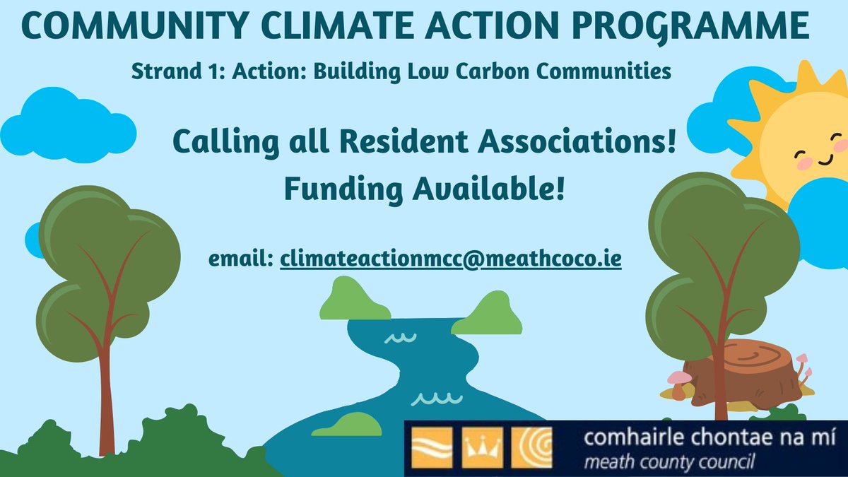 📢📢Calling all Residents Associations! Small grant funding of upto €20k available under the Community Climate Action Programme. 💵 To be eligible you need to have a constitution and/or be registered with the PPN. Visit meath.ie/council/counci… for more info.