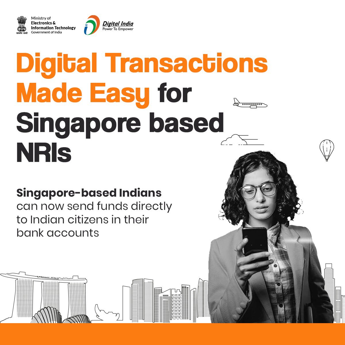 _DigitalIndia's tweet photo. Amplifying financial inclusion✨

🇮🇳Indians can now receive instant, secure, and cost-effective remittances from 🇸🇬Singapore-based Indians 

✅Directly into their bank accounts 
✅ Through major UPI Apps
✅ Made possible with UPI-PayNow linkage

To know more, visit:  https://t.co/EUC3dcgVbs