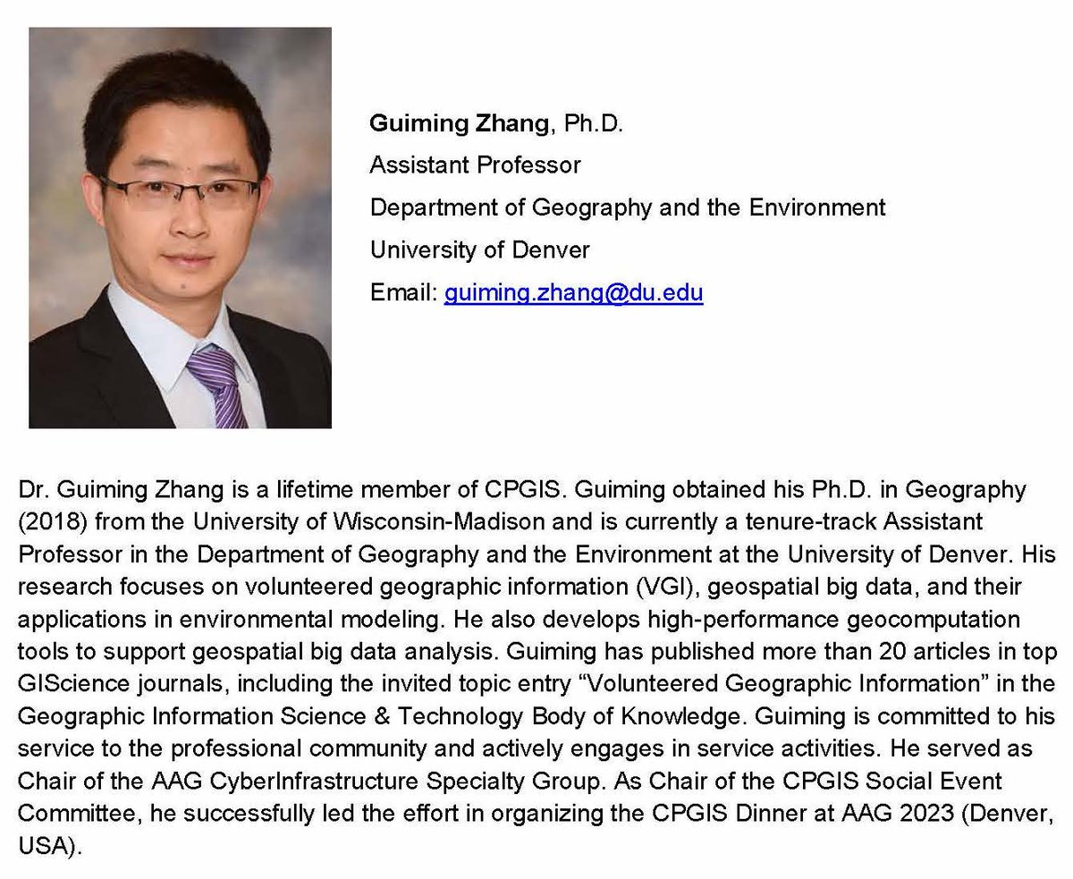 CPGIS (@cpgis_media) on Twitter photo #MeetOurBOD Dr. Guiming Zhang (张桂铭) <a href="/GuimingZhang/">Guiming Zhang</a>, assistant professor from the University of Denver, is our new #CPGIS board of directors (BOD) member (2024-2026). bit.ly/48Guj5z #MeetOurBOD Dr. Guiming Zhang (张桂铭) <a href="/GuimingZhang/">Guiming Zhang</a>, assistant professor from the University of Denver, is our new #CPGIS board of directors (BOD) member (2024-2026). bit.ly/48Guj5z