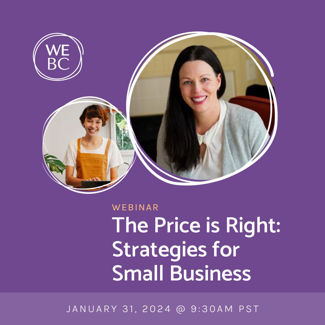 Are you wrestling with setting the right price for your product or service? Join our upcoming webinar, 'The Price is Right: Strategies for Small Business,' on January 31 to learn key pricing strategies and the pros and cons of each. Learn more👇🏼 we-bc.ca/product/the-pr…