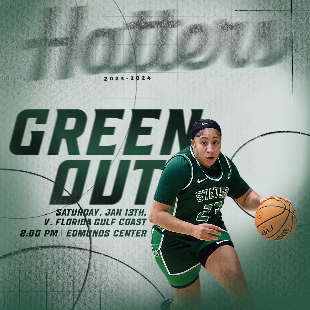 StetsonWBB's tweet photo. 𝙂𝙀𝙏 𝙍𝙀𝘼𝘿𝙔 𝙏𝙊 𝙂𝙀𝘼𝙍 𝙐𝙋 𝙄𝙉 𝙂𝙍𝙀𝙀𝙉! 🏀

This Saturday head to the Edmunds Center for our 🟩 GREENOUT 🟩 against Florida Gulf Coast! 

#gohatters | @StetsonHatters https://t.co/fjfgi5WHqP