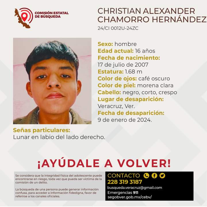 UmbrellaVer's tweet photo. 🔴 Christian si estás viendo esto. Comunícate con tu familia, estamos muy preocupados por ti te amamos mucho. Solo queremos que vuelvas a casa🔴

🟡 se le vio martes 9 de enero a las 8:45pm en la Parada de bomberos del municipio de Veracruz.

🟡Usaba uniforme de Bachilleres. https://t.co/77HFtkxiob