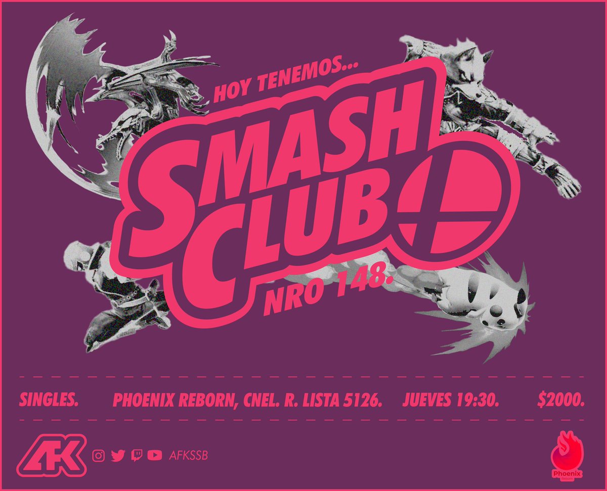 Afkssb's tweet photo. No se pierdan el #SMASHCLUB de hoy!
Cómo siempre lxs esperamos a las 19:30 en Phoenix Reborn
Inscripciones acá:
https://t.co/ps7GdGUYXB https://t.co/KIl8g5UMJZ