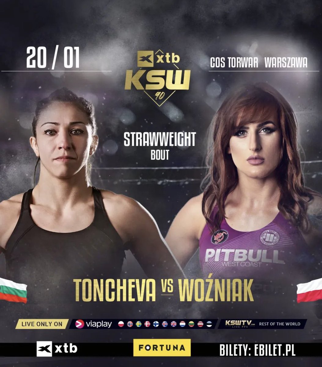 damadeferromma's tweet image. Ewelina Wozniak (7-2) x Aleksandra Toncheva (5-4-1) marcado para 20 de janeiro, peso palha no #ksw90

@KSW_MMA