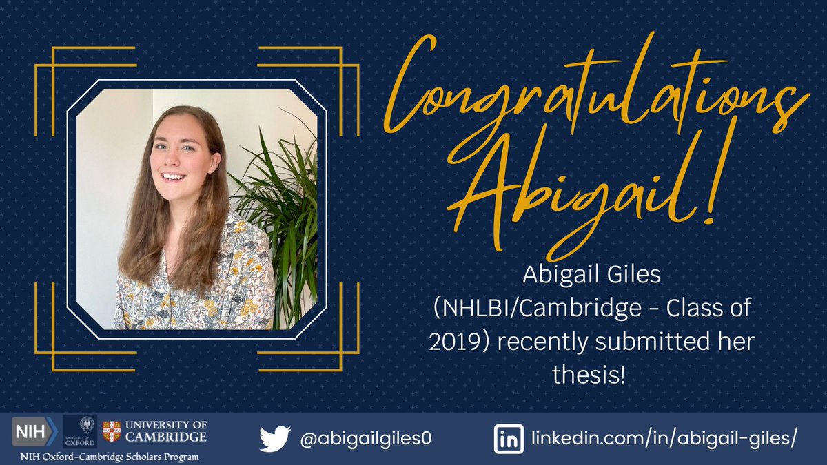 Please join us in congratulating @abigailgiles0 on the recent submission of her thesis! #NIHOxCam #PhDone