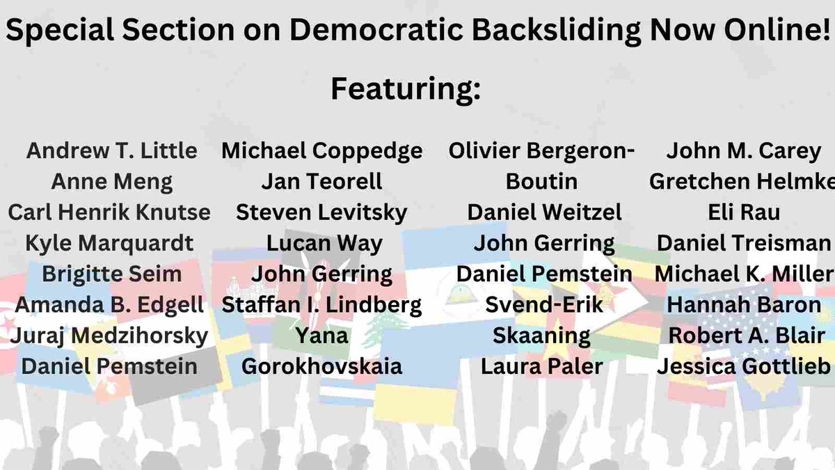 Special issue on Dem Backsliding ft. @anthlittle <a href="/annemeng_/">Anne Meng</a> <a href="/johncarey03755/">John Carey</a>
<a href="/obboutin/">Olivier Bergeron-Boutin</a> @gretchenhlmk <a href="/carlhknutsen/">Carl Henrik Knutsen</a> @kailmarkvart <a href="/medzihorsky/">Juraj Medzihorsky</a> <a href="/acrowinghen/">Amanda B. Edgell</a> @StaffanILindber <a href="/_dbp_/">Lily</a> <a href="/gorokhovskaia/">Yana Gorokhovskaia</a> <a href="/mkmdem/">Michael K. Miller</a> now online cambridge.org/core/journals/… &amp; FREE to access until the end of March