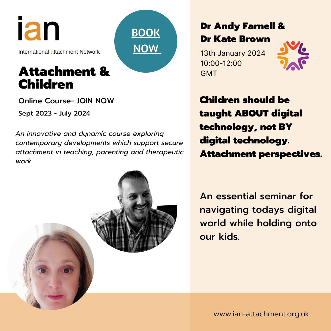 IANattachmentUK's tweet photo. Dr Andy Farnell and Dr Kate Brown share about a very important topic in todays world. How to navigate technology and screens through an attachment lens.  Book here. https://t.co/yjQT8SeV4J https://t.co/Lby8QEBZai