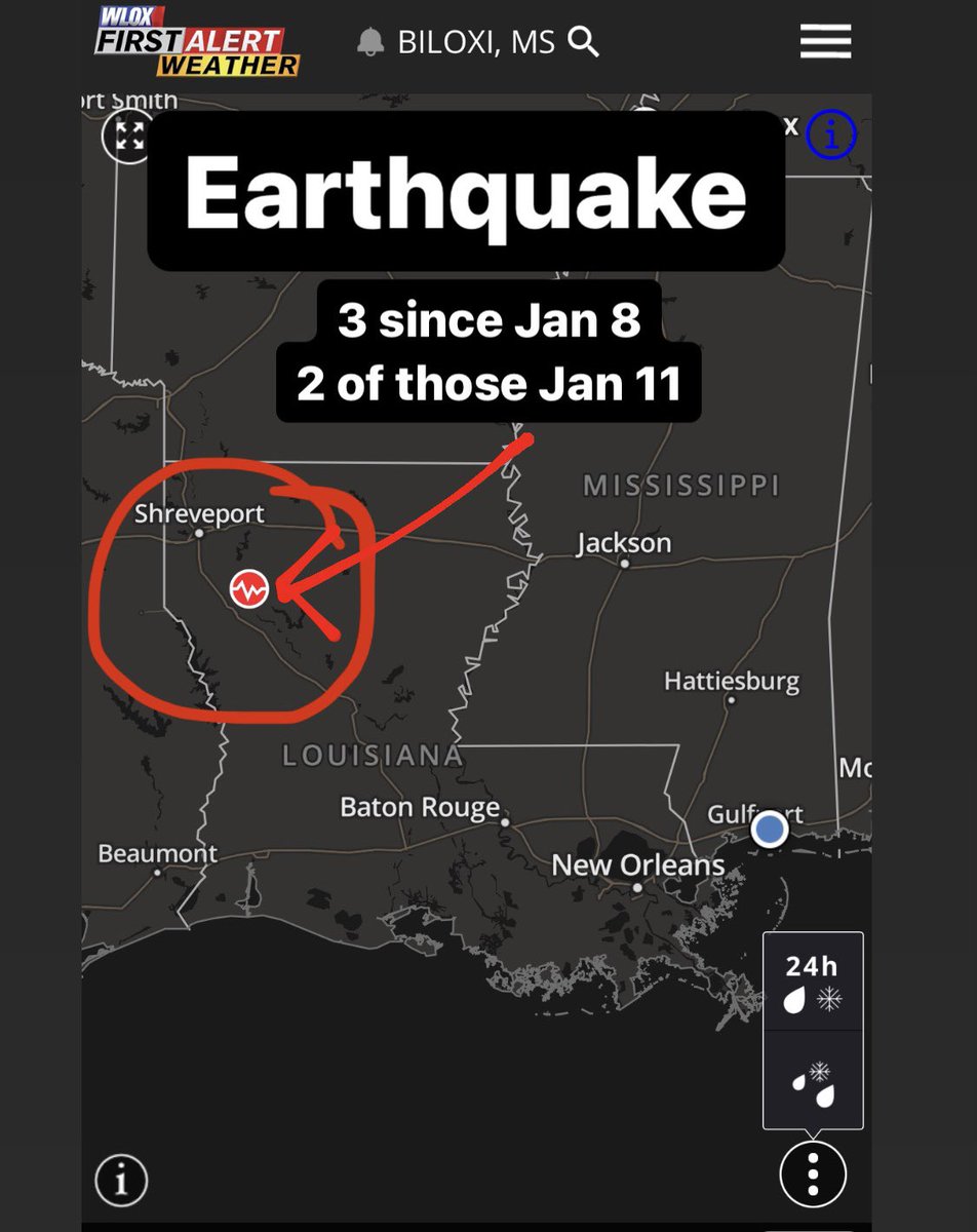 Interesting earthquake activity southeast of Shreveport. 2 small earthquakes occured this morning M 2.8 &amp; M 2.3 within a few hours. Another occurred Jan 8. Posted 11:48 an 1.11.24 #lawx #mswx <a href="/WLOX/">WLOX</a>