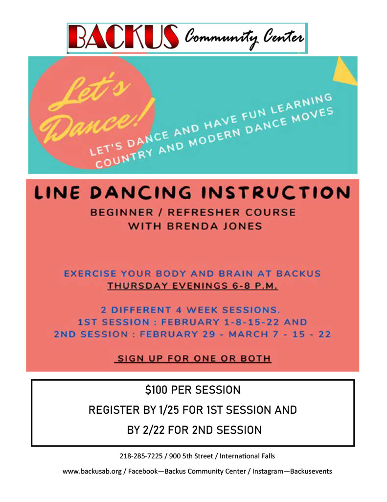 BackusAB's tweet image. Looking for some exercise and some fun?  Join us for line dancing classes at Backus.  Call 218-285-7225