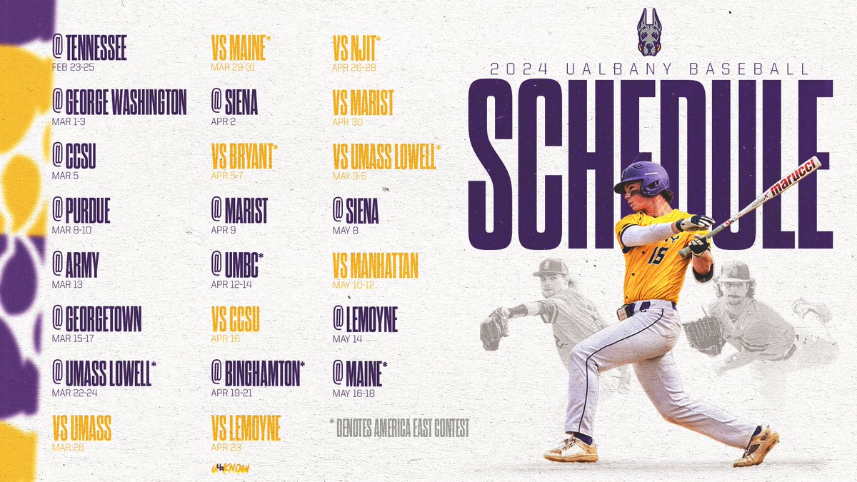 UAlbanyBaseball's tweet image. IT'S HERE 🙌

Our 2️⃣0️⃣2️⃣4️⃣ schedule has officially dropped ⤵️

📰: bit.ly/47wMJ7G

#UAUKNOW