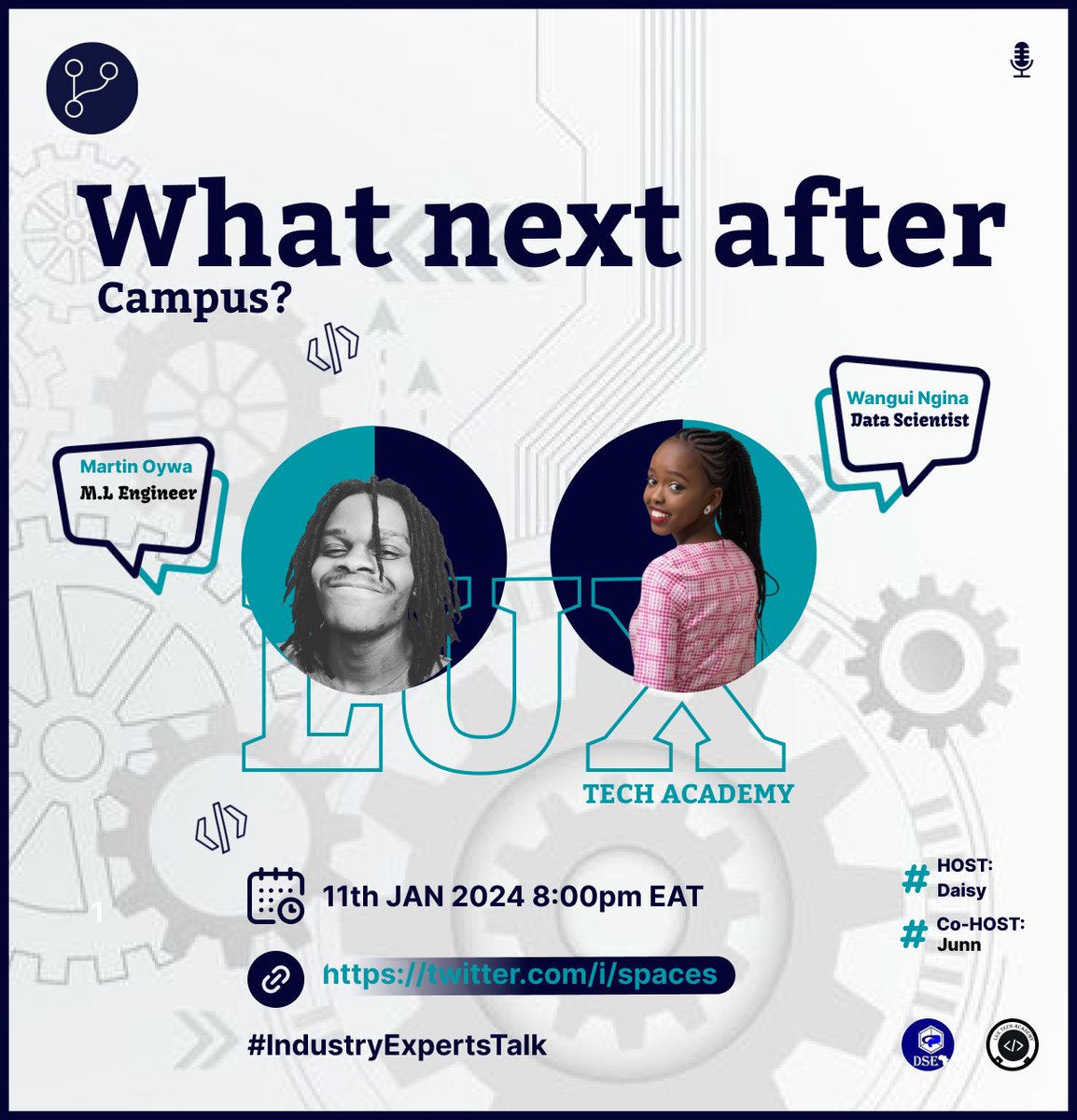 TheLtLab's tweet photo. We are live! 📢📢📢
#IndustryExpertsTalk what next after campus.

"Join tech communities, go to tech events, talk to people" @martinoywa https://t.co/VqFnTqxNPs