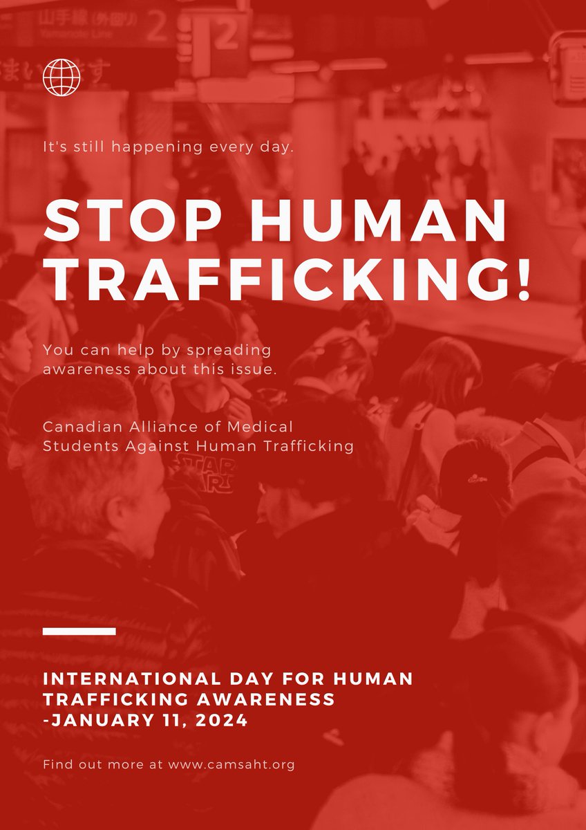 CAMSAHT's tweet image. Today is Human Trafficking Awareness Day. Human Trafficking is becoming a prevalent issue around the world. Take some time today to educate yourself about the issue or reach out to us for more info!