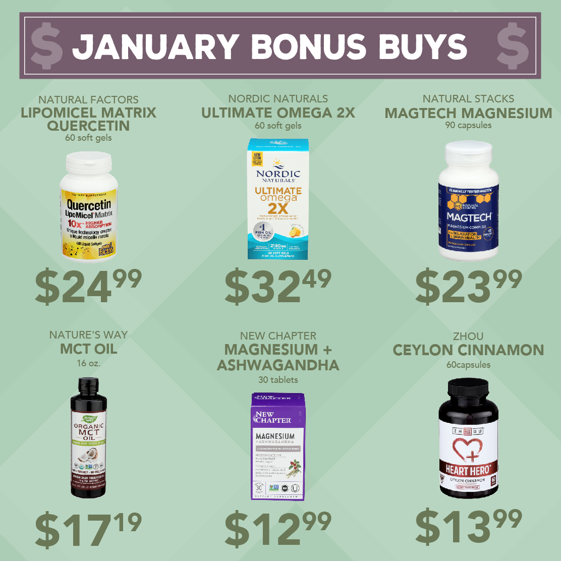 Don't miss out on our January Bonus Buys! Bonus Buys are items that we have negotiated with vendors to offer at a 35% discount or more!