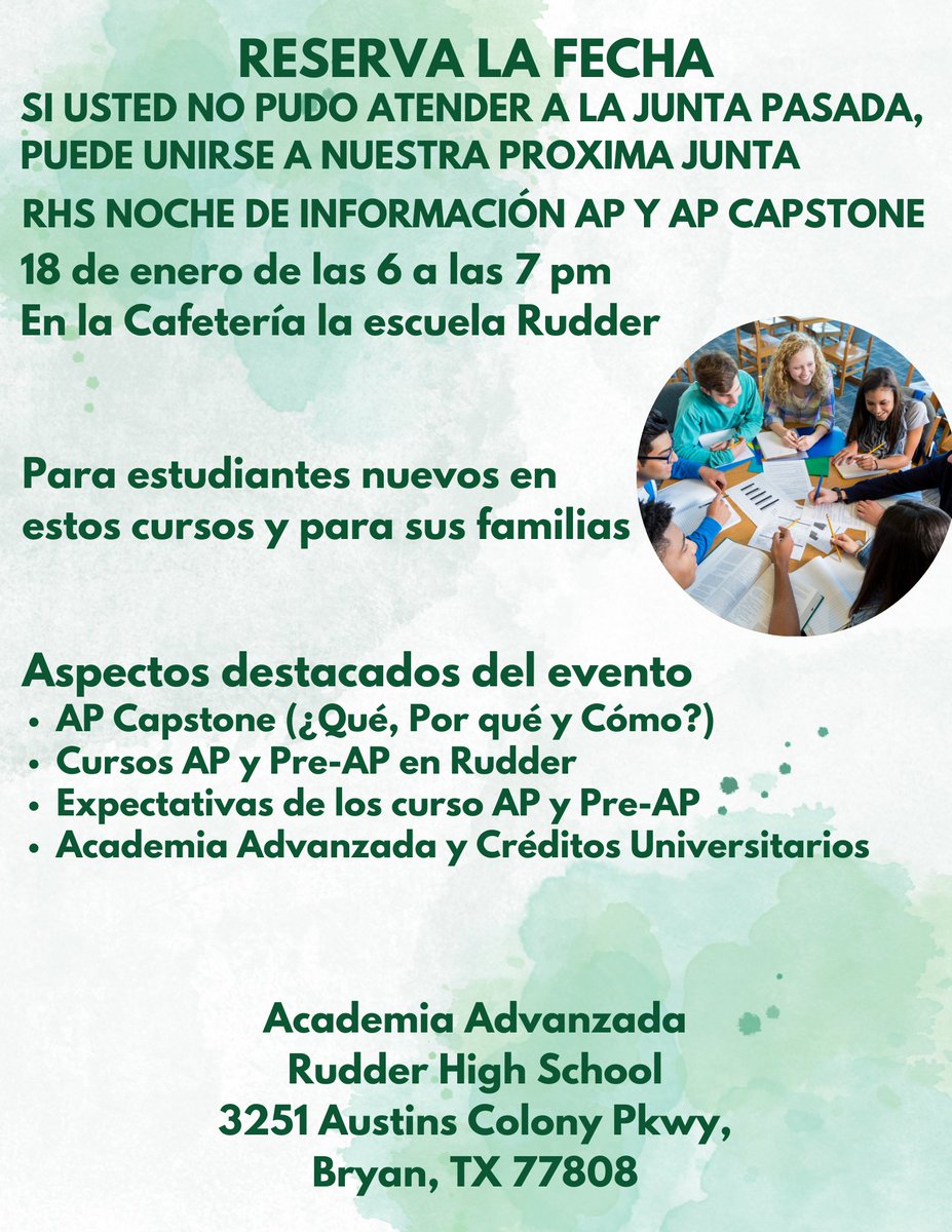 Save the date!!  We will see you on 1/18 @ 6:00 @ RHS.  
La información también se proporcionará en español. Esperamos que se una a nosotros!