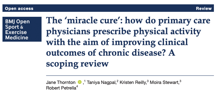 How do primary care physicians prescribe physical activity to improve outcomes for chronic diseases? Prescriptions that seem to work include personalised advice, brief interventions, behavioural supports, and physician follow-up. 👀 bmjopensem.bmj.com/content/8/3/e0…