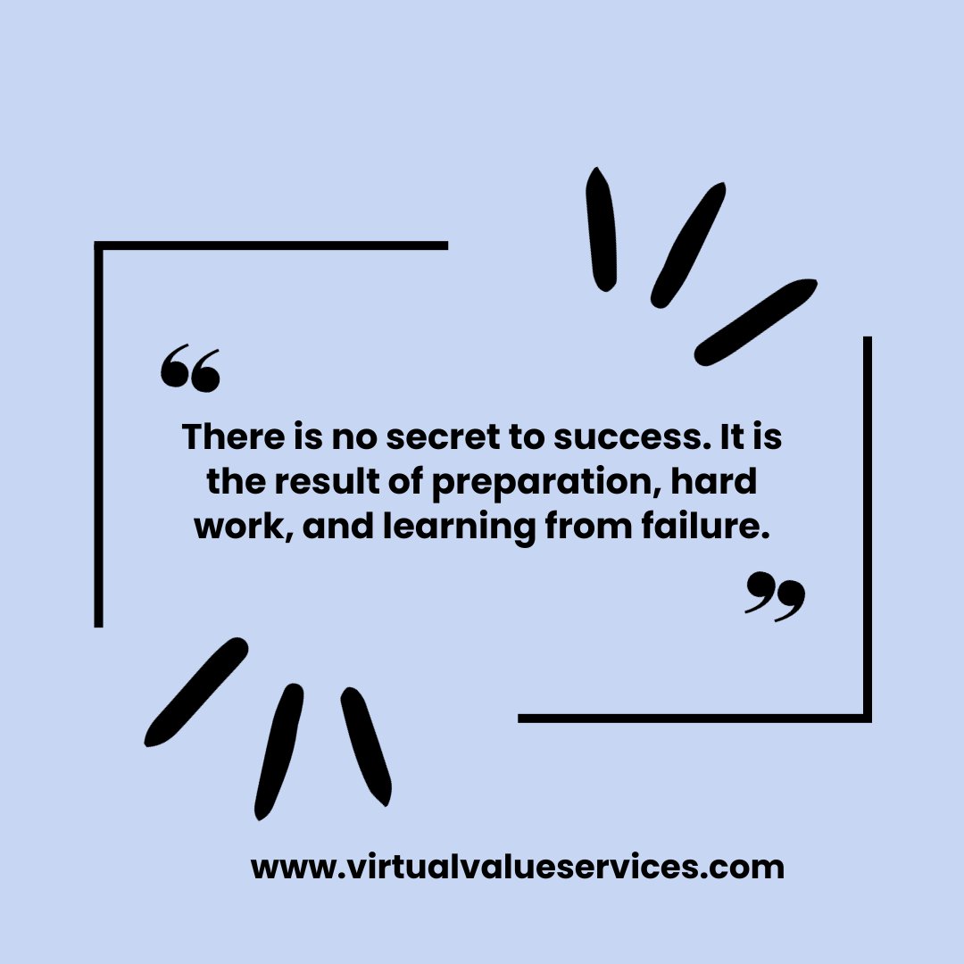 Success unveils its truth: preparation, hard work, and resilience in learning from failure. Let our Virtual Assistant services guide you on this proven path to success! 🌟 #SuccessUnveiled #PreparationMatters #HardWorkPaysOff #FailureIsLearning #VirtualAssistantJourney