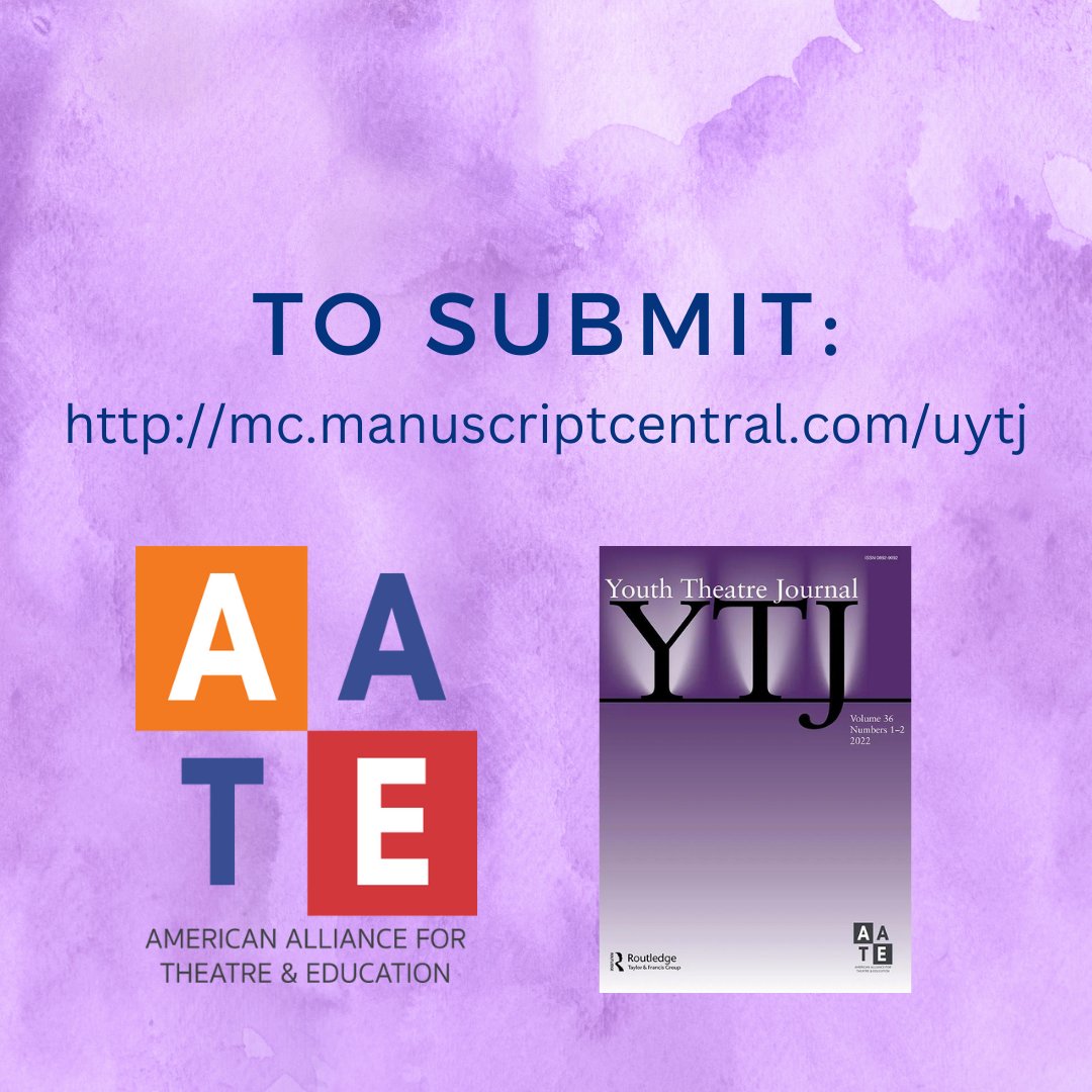 📣📣📣 Submission opportunity 📣📣📣 
Youth Theatre Journal seeks new, innovative, creative, and/or scholarly research manuscripts. Submit your work by tomorrow's deadline for consideration at mc.manuscriptcentral.com/uytj.