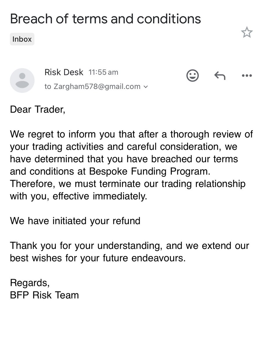 SyedAli945's tweet photo. I GOT SCAMMED BY @Bespoke_Funding @KalerBFP 😢😭
I have passed both phases of a 100k account over period of four months with hard work and patience, passed the account review and KYC as well, got the funded certificate but today instead of giving live account they said you 1/4 https://t.co/kYJKANIxRf